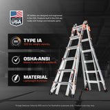 Little Giant Velocity M18 Multi-Position Aluminum Ladder, A-Frame, Extension, 90-Degree and Trestle Modes, Lightweight with Slip-Resistant Feet and Wheels, 300 lb. Type IA, 18-Ft Reach, 15417-001
