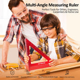 200mm 3D Multi-Angle Measuring Square Ruler, WT103D High Precision Hole Scribing Woodworking Tools, 0-90° Aluminum Alloy Carpenter Square Wood Working Tools, Carpenter Pencils 6 Refills.