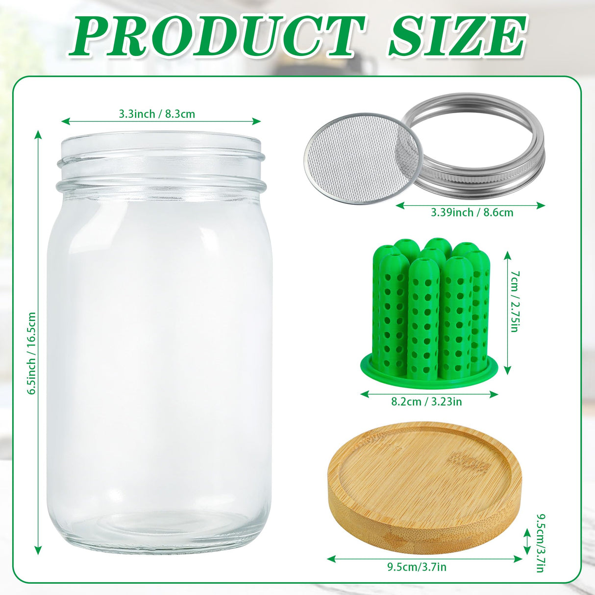 Bylion 2-in-1 Seed Sprouting Set- Green Onion Regrower Kits - Onion Planter Scallion, Grower Seed Sprouting Kit with Regrower Sprouting Lids, Mason Jar and Natural Bamboo Base for Windowsill Garden