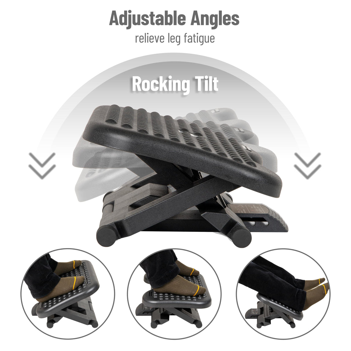 Mind Reader Foot Rest, Under Desk at Work, Ergonomic, Height Adjustable, Office, Plastic, 17"L x 13"W x 6.25"H, Black