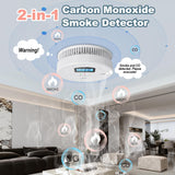 2 Pack Carbon Monoxide and Smoke Detectors,10-Year Battery Operated Carbon Monoxide Smoke Detector Combo with Test Button and LCD Display, Fire Alarm Smoke Detector for Home, Travel, Office