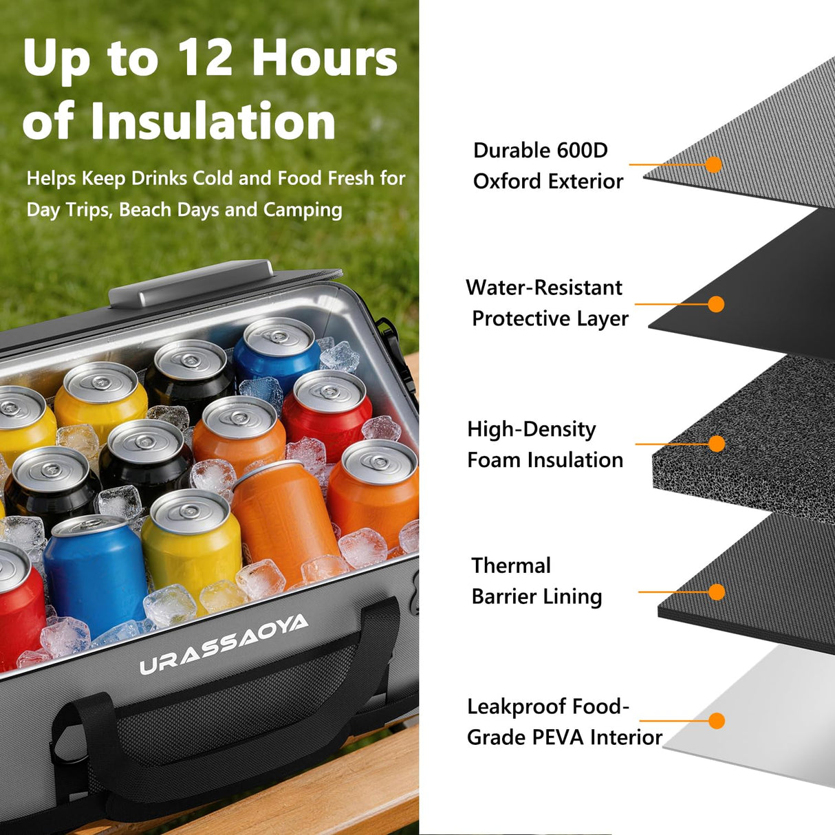 [2026 Updated] 50 Can Collapsible Soft Cooler Bag with Hard PP Lid, Leakproof Insulated Ice Chest with Quick-Access Top Hatch, Bottle Opener & Mini Table for Beach, Camping, Travel (Charcoal Gray)