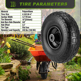 2 Pcs 4.10/3.50-4" Tire and Wheel Flat Free, 10 Inch Solid Rubber Tires with 5/8" Axle Bore Hole, 2.2" Offset Hub for Hand Truck, Wheelbarrow, Gorilla Cart, Garden Wagon Cart, Dolly, Utility Cart