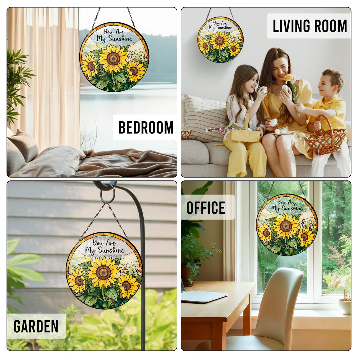 Sunflower Gifts for Women - Mothers Day, Birthday Gifts for Mom, Grandma, Mama, Step Mom, Mother in Law from Daughter Son - Sunflowers Suncatcher Stained Glass Window Hanging Decor