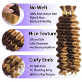 Human Braiding Hair for Boho Braids Human Hair 3 Bundles/Pack 110g 20 Inch Deep Wave Bulk Human Hair for Braiding Curly Knotless 12A Brazilian Virgin Ombre Balayage