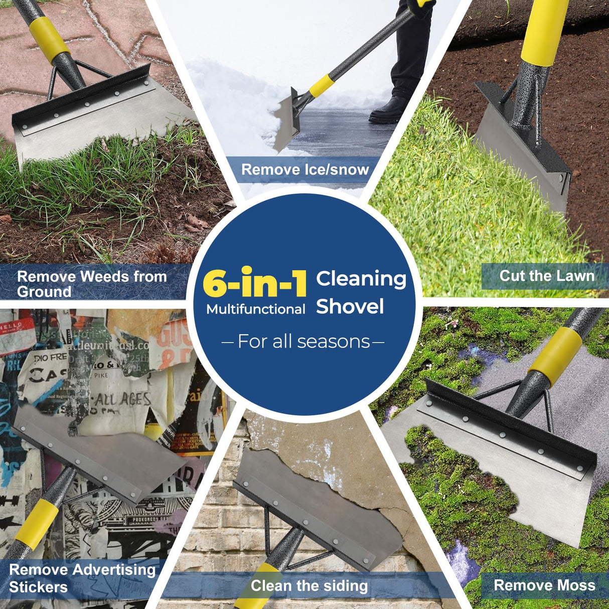 Floor Scraper Long Handle Heavy Duty, 60" Multifunctional Cleaning Shovel, Ice Scraper Stainless Steel Garden Tools Weed Scraper for Cleaning,Weeding,Scraping,Ice Remove,Landscaping,Yard