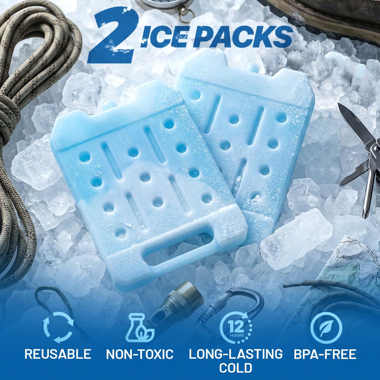 RIDGECOOL 2 Pack Reusable Large Ice Packs for Coolers, Heavy Duty Leak-Resistant Cooling Packs for Camping, Beach Trips, Travel, Fishing, and Outdoor Use, 6.7"x 8"BPA-Free Non-Toxic Freezer Packs