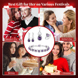 BriLove Wedding Jewelry Set for Women Bride Bridesmaid, Gorgeous Cubic Zirconia Teardrop Necklace Earrings Bracelet Adjustable Ring Set Gift for Birthday/Anniversary Purple Silver-Tone