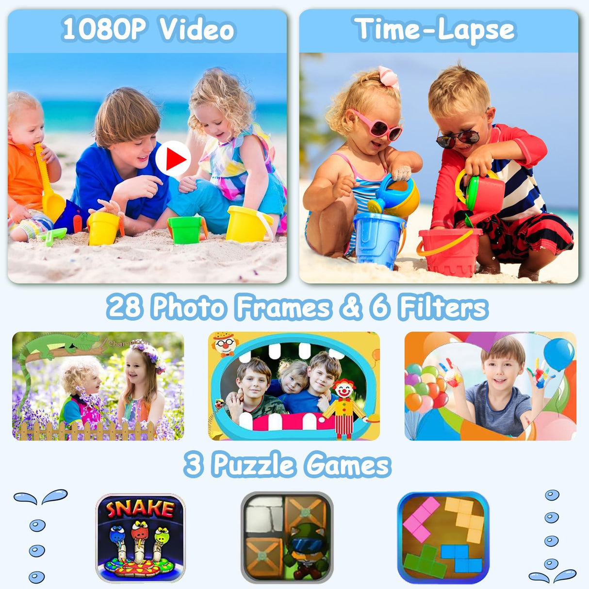 Agoigo Kids Waterproof Camera - Children Underwater HD Video Digital Camcorder, Portable Travel Toy for Toddler - Ideal Christmas Birthday Gifts for Boys Girls Age 3-12 with 32GB Card (Dark Blue)