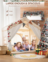 Besrey Kids Play Tent 2 in 1 with Padded Mat and Lights, Large Kids Playhouse with 2 Doors & 4 Windows, Indoor & Outdoor, Christmas Toddler Tent, 51" x35" x 51"