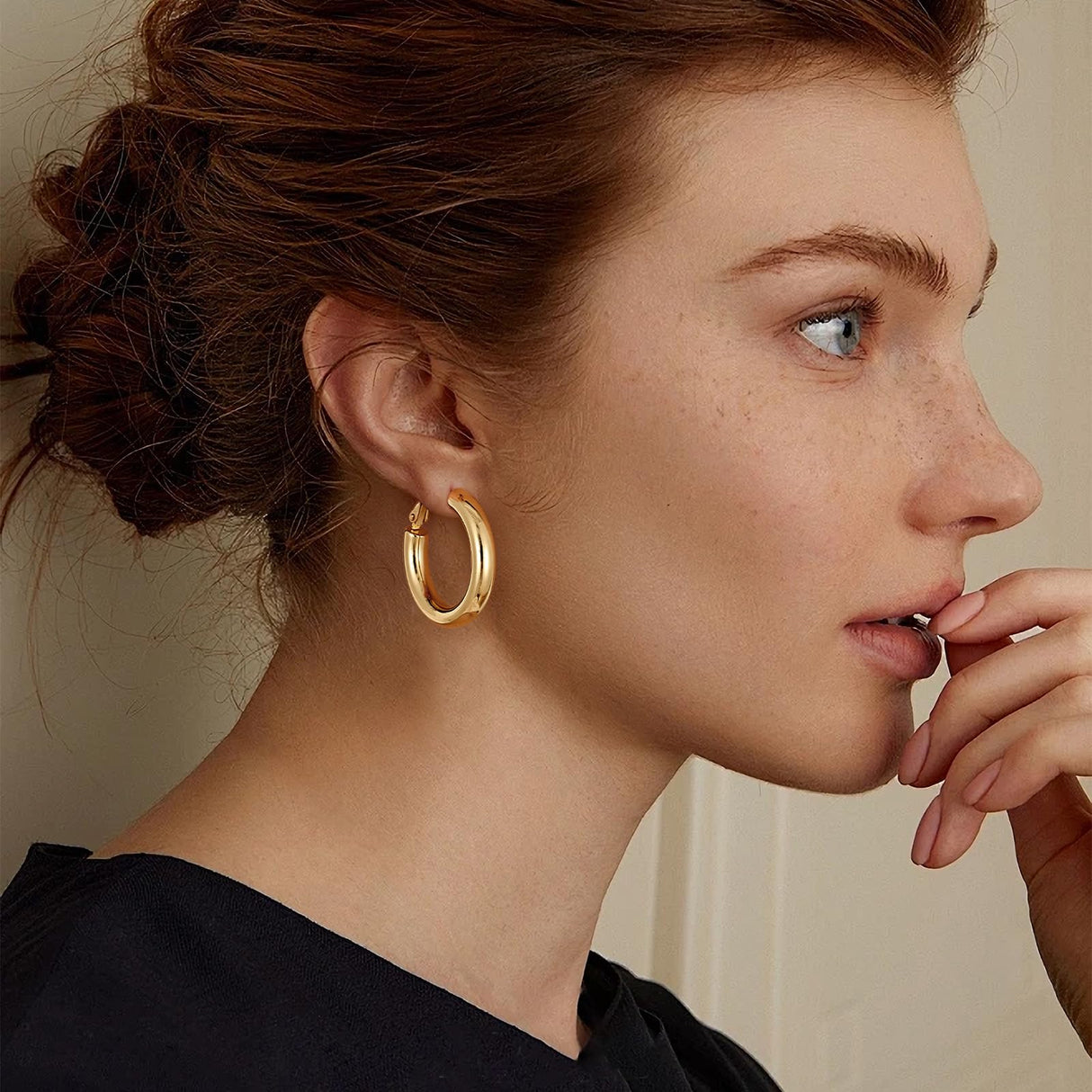sovesi Chunky 14K Gold Plated and Silver Thick Hoops Earrings Set 30mm