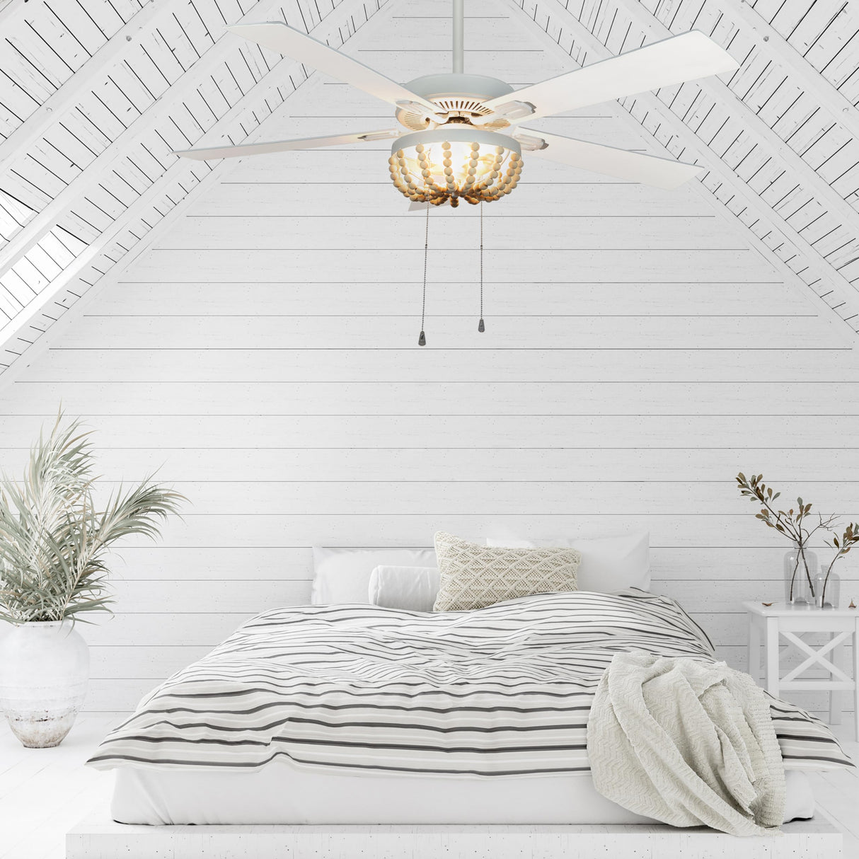 RIVER OF GOODS Coastal 52 Inch Wooden Bead LED Ceiling Fan, Cream