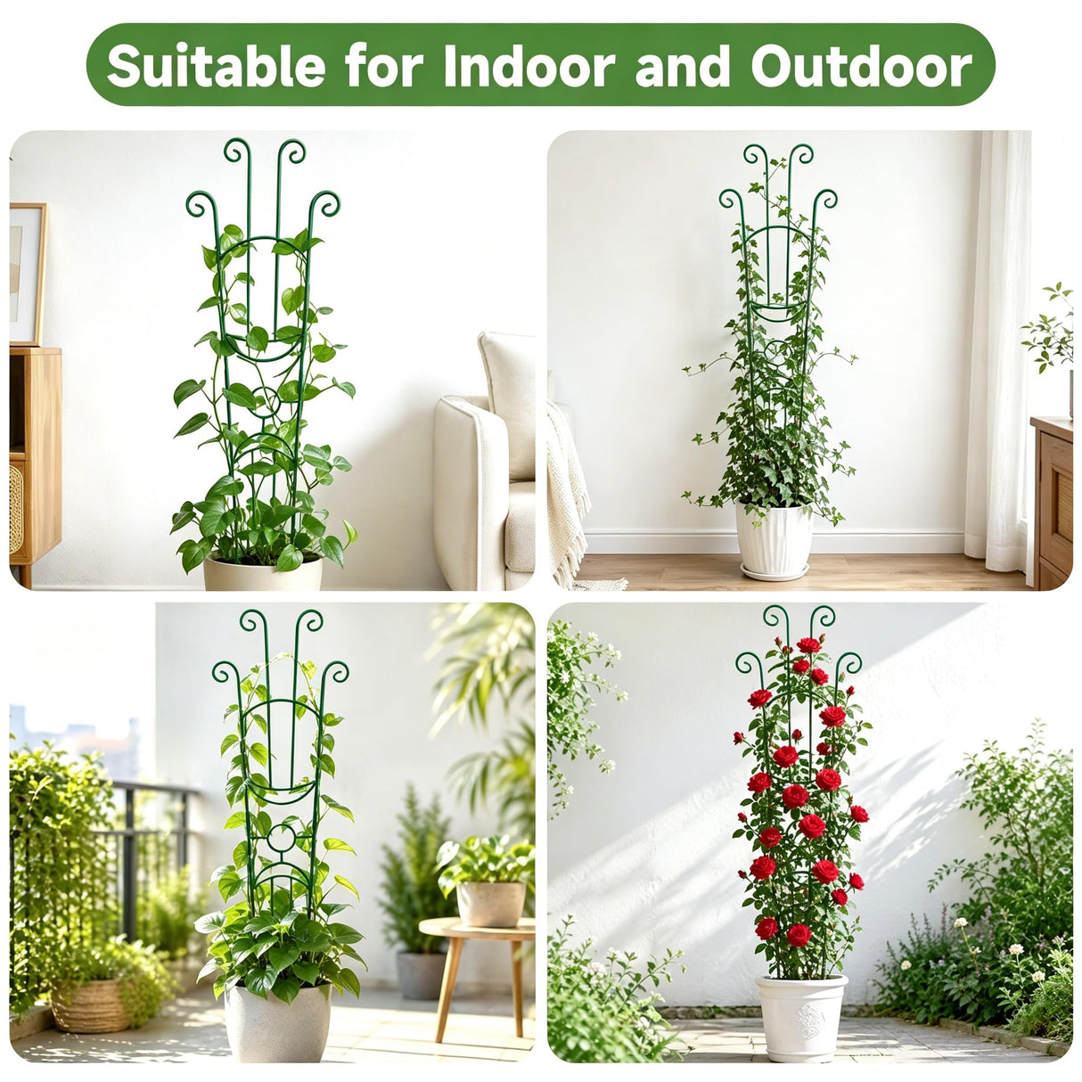 KINGLAKE Plant Trellis for Climbing Plants Indoor Outdoor - 2 Pack 32.7 Inch Green Expandable Metal Garden Trellis for Potted Climbing Plants Support Flower Vine Ivy Monstera Houseplant with Tape