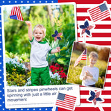 120 Pcs 4th of July Decorations Include 60 Patriotic Pinwheels 60 Small American Flags on Stick, Red White and Blue Pinwheel Windmill for Memorial Day Independence Day Parade Yard Decor Garden Outdoor