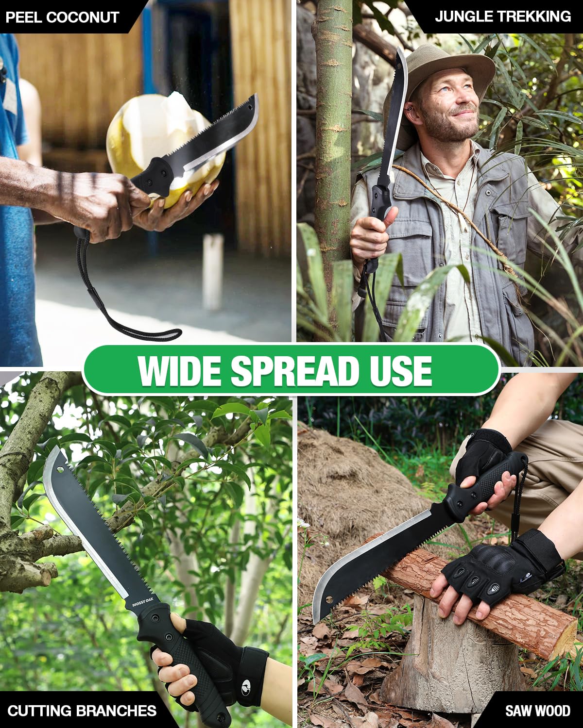 Mossy Oak Machete with Saw, 19" Sharp Machete with Sheath