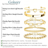 Gokeey Gold Cuff Bracelets for Women, 14K Gold Plated Bangle Bracelet Set for Women, Forever Love Knot Infinity Bangle Paperclip Beaded Twist Bracelets for Women