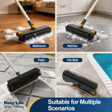 Yocada Floor Scrub Brush with Long Handle 3 in 1 Dual-Sided Stiff Bristle Scrubber Brush and Scrape Squeegee Indoor&Outdoor for Cleaning Bathroom Kitchen Patio Pool Garage Wall Deck 53.9"