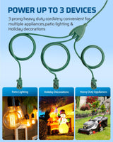 DEWENWILS 40FT (22’+6’ *3), 1 to 3 Splitter Outlets, 3 Prong Outlets, Green