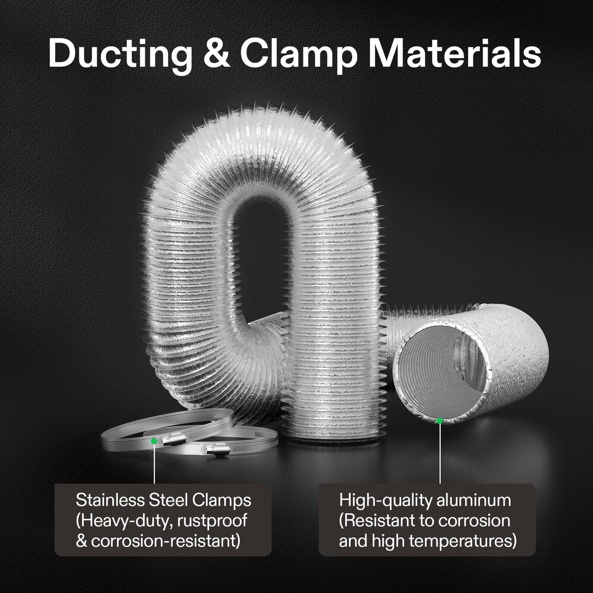 VIVOSUN 4 Inch Flexible Aluminum Ducting, 25 Feet Long Flex Air Duct with 2 Clamps, Heavy-Duty Multi-Layer Dryer Hose Vent Kit for Heating Cooling Ventilation and Exhaust