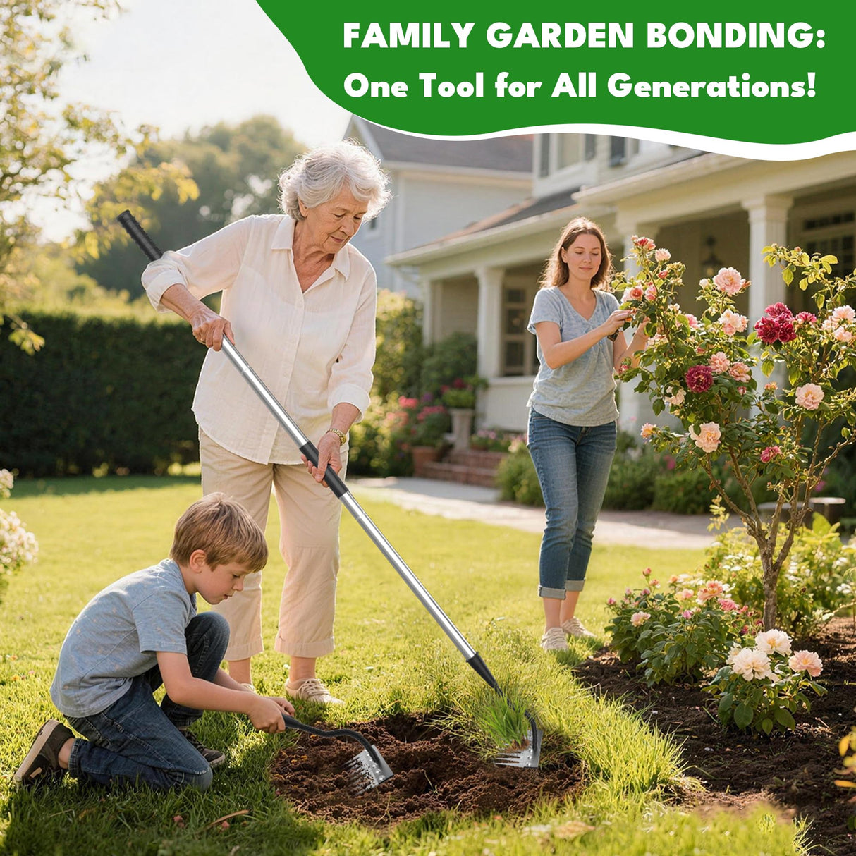 Iron Weeding Rake with Long Handle 2.0, Upgraded 8 Teeths Garden Weed Puller Tool Heavy Duty Gardening Tool for Lawn, Flower Beds & Soil Aeration