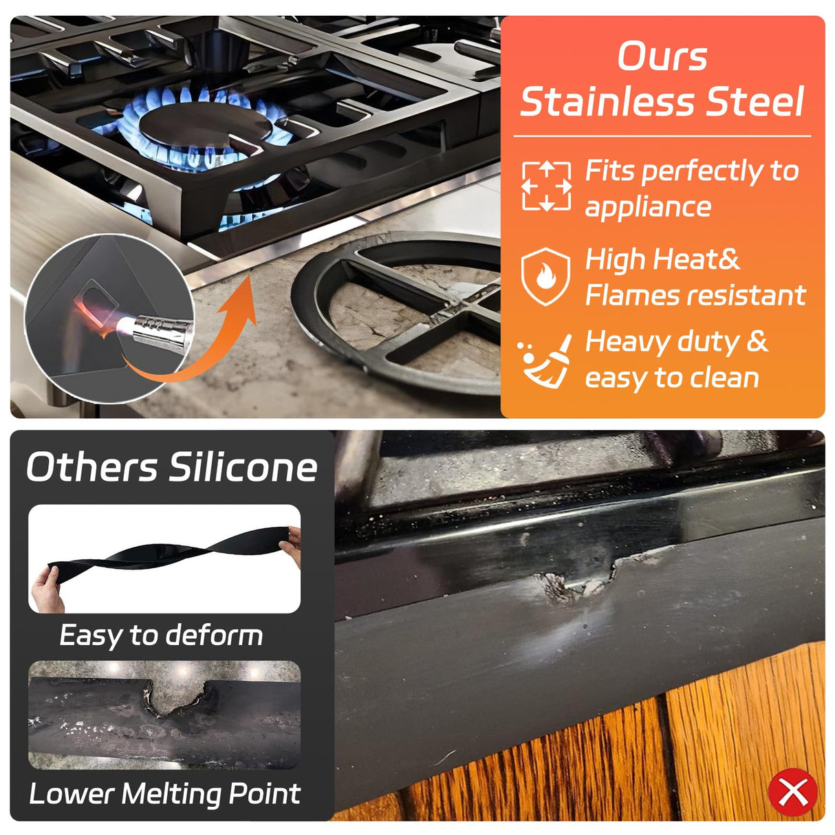 Stainless Steel Stove Counter Gap Cover (2 Pack), Oven Gap Filler, Stove Gap Filler for Kitchen, Range Trim Kit, Easy Clean with Heat Resistant, Adjustable Length 13.8” to 27.6” 1