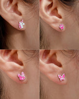 16 Pairs Hypoallergenic Screw Back Earrings for Women Girls 316L Stainless Steel Unicorn Butterfly Strawberry Cherry Flat Back Stud Earrings Jewelry Gift