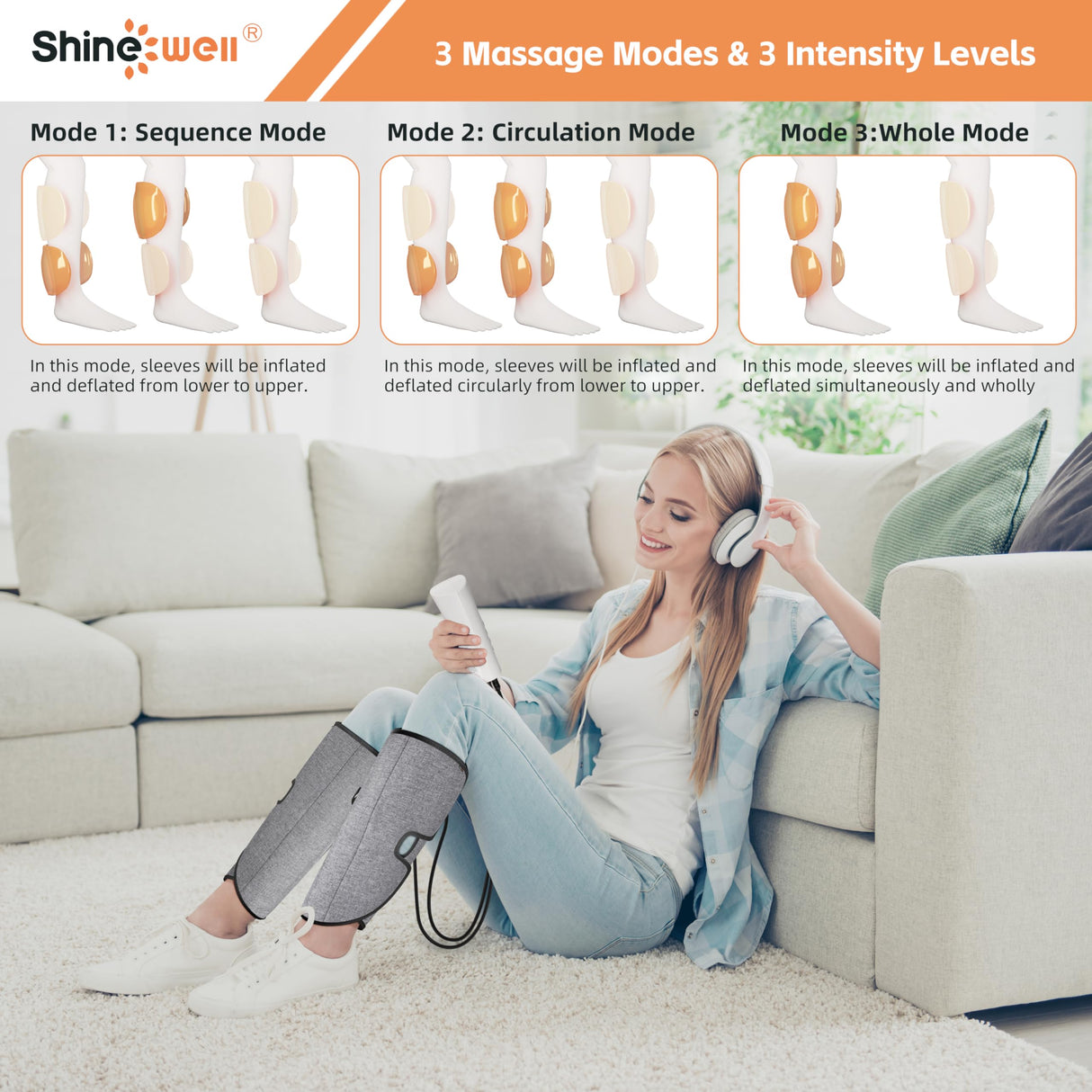 SHINE WELL Calf Massager for Circulation, Leg Compression Massager for Circulation with 3 Modes 3 Intensities 2 Timing, for Restless Legs Syndrome Relief, FSA HSA Eligible