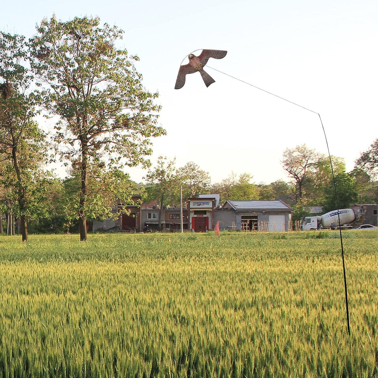 Bird Hawk Flying Kite with Pole Crop Protector Bird Scare Flying Kite with 4m Pole Has The Effect of Scaring Birds