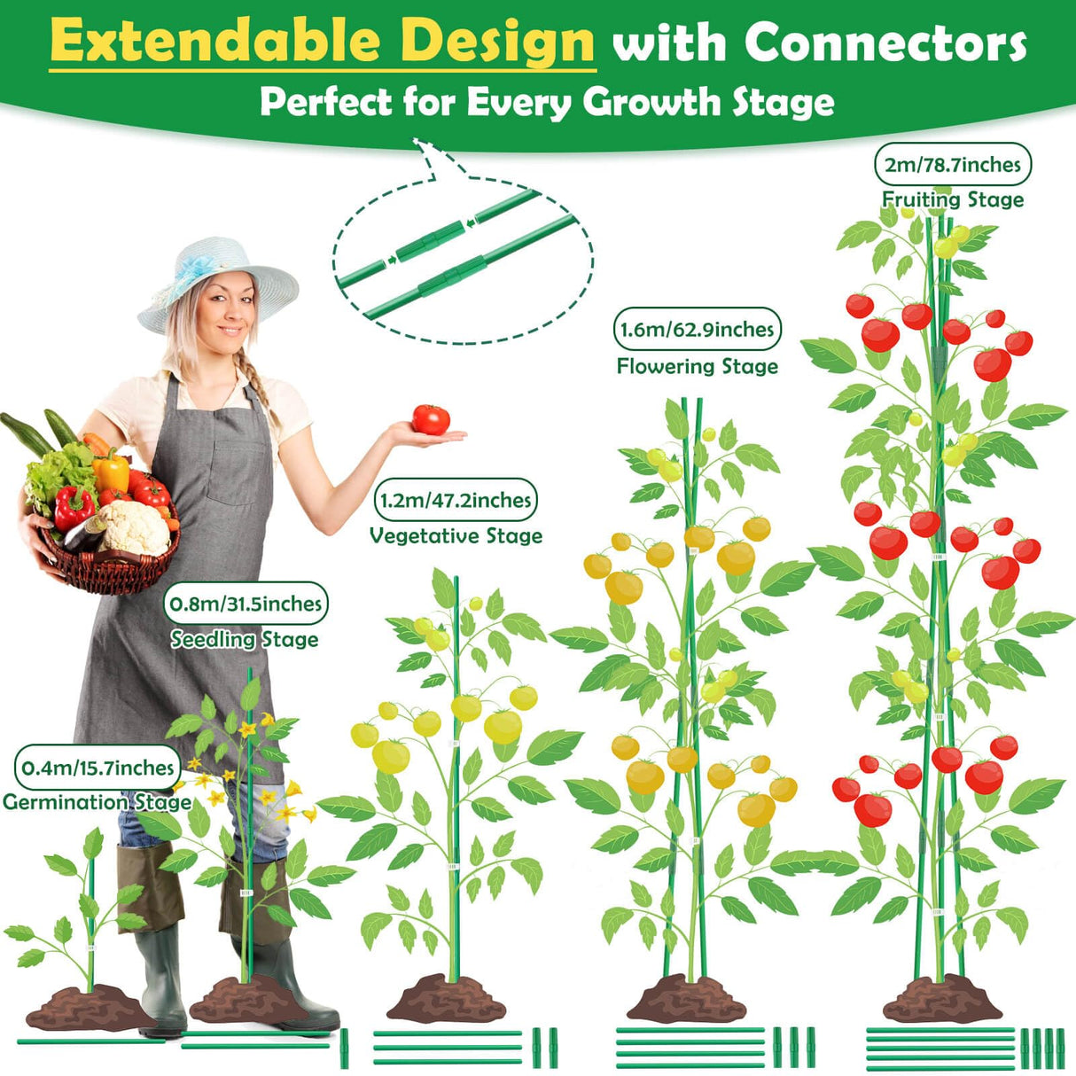 Tetutor 337 PCS Garden Stakes, Fiberglass Tomato Stakes, Garden Sticks