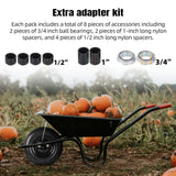 (2-PACK) 4.80/4.00-8" Tire and Wheel - Universal Fit 16" Flat Free Solid Wheelbarrow Tires with 3" Hub and 5/8" Bearings – Extra Adapter kit includes 3/4" Ball Bearings, 1" and 1/2" Nylon Spacers
