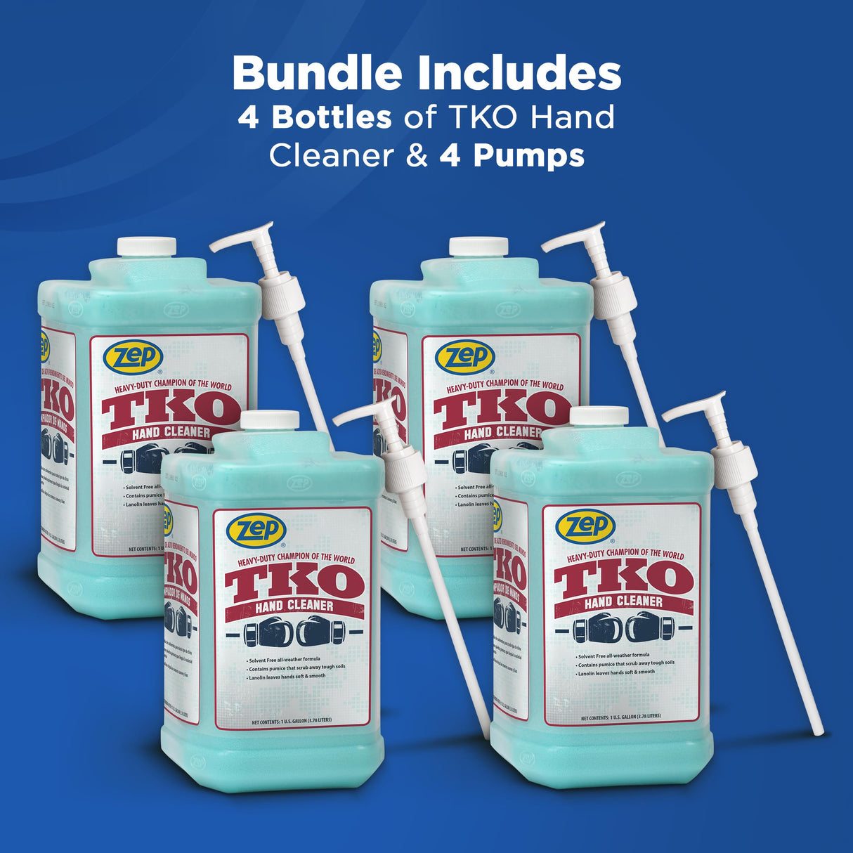 Zep Heavy-Duty TKO Industrial Hand Cleaner - 1 Gallon (Case of 4) - 1049524 - For Industrial Professionals Such As Mechanics, Four Pumps Included