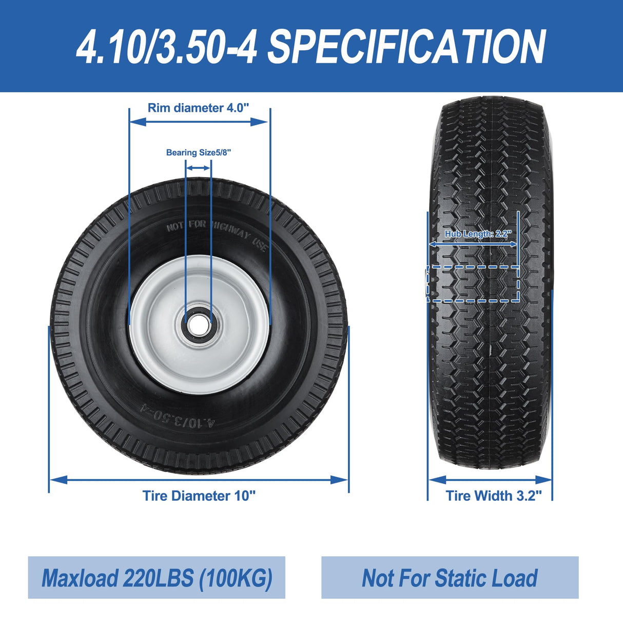 Cubesprings 4.10/3.50-4 Tire and Wheel Flat Free -2Pack