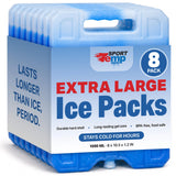Sport Temp Reusable X-Large Ice Pack (8 Pack) Long Lasting - Perfect for Keeping Food Or Beverages Cold, Coolers, Camping, Beach Coolers, Hiking & More, Clear Blue