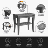 Bamboo Shower Bench - Small Shower Stool with Storage Shelf, Non-Slip Shower Seat, Bathroom Bench, Spa Decor Wooden Shower Bench, Foot Rest Shaving Stool for Shower, Indoor/Outdoor Use, Grey