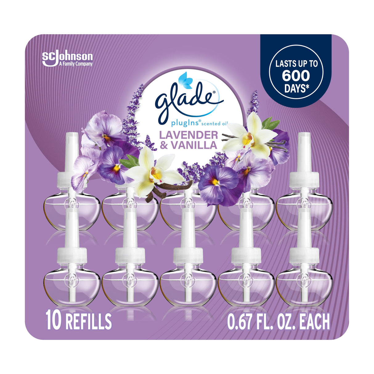 Glade PlugIns Refills Air Freshener, Scented and Essential Oils for Home and Bathroom, Lavender & Vanilla, 6.7 Fl Oz, 10 Count (Packaging May Vary)