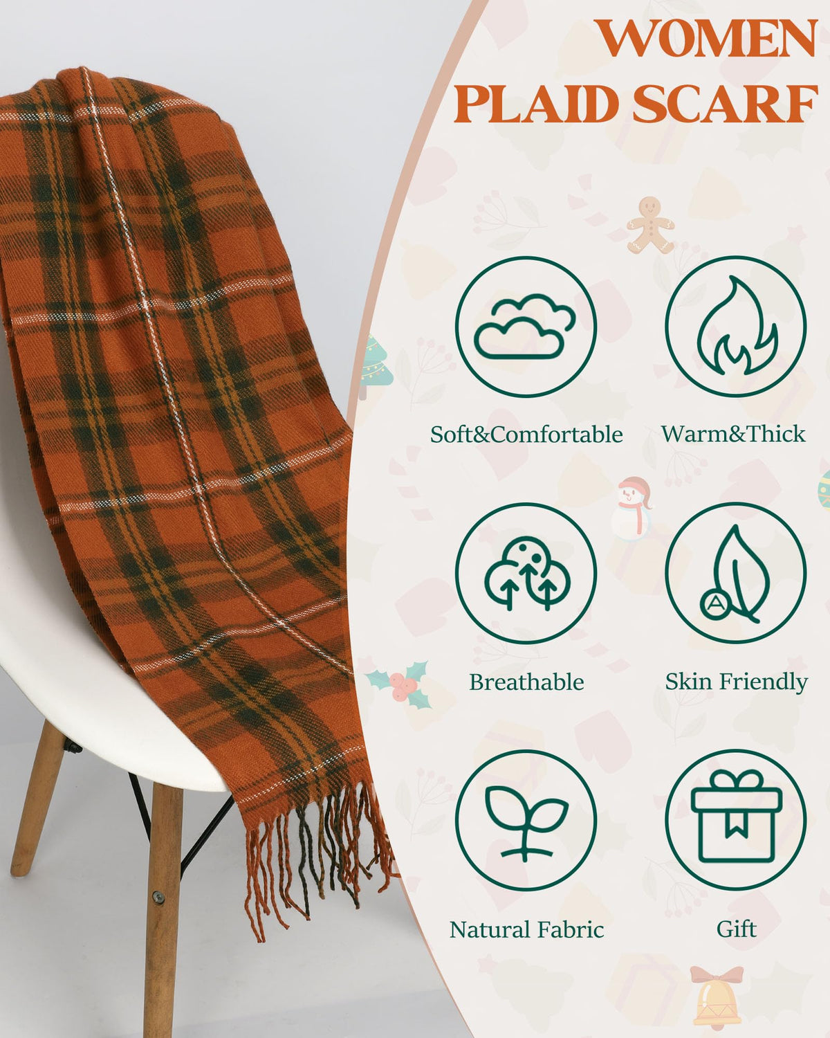 YSense Winter Scarf for Women Long Plaid Scarves Ladies Gifts