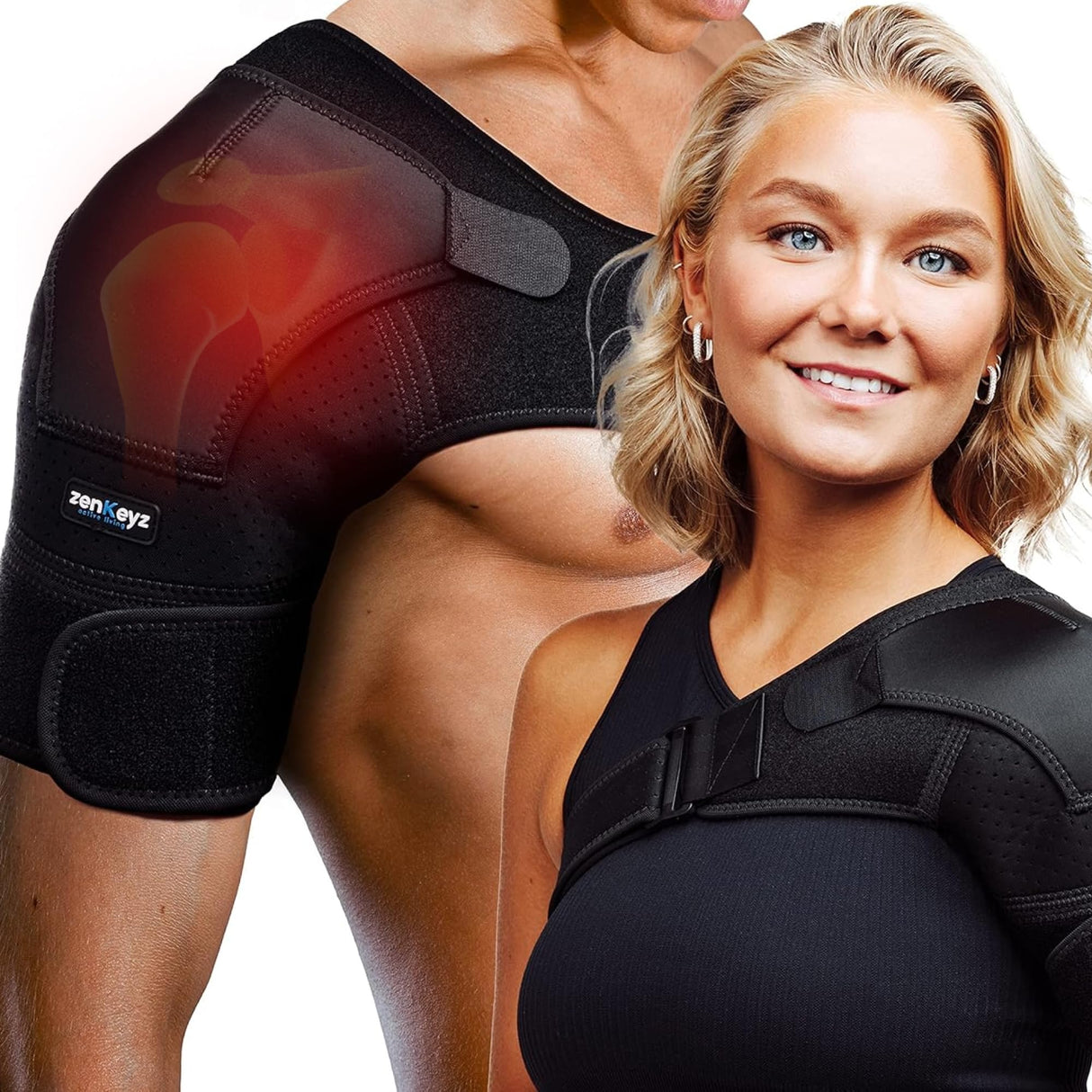 ZENKEYZ Shoulder Brace for Women & Men, Torn Rotator Cuff Shoulder Support, Neoprene Shoulders Compression Sleeve - Injury Pain Relief Arm Sleeves for Men & Women, Left & Right (Black, 2XL)