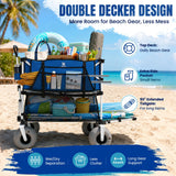 Navatiee 500Lbs Double Decker Wagon, 400L Large Capacity Heavy Duty Beach Cart with 9" Balloon Wheels for Sand, Folding Collapsible Wagon with Side Pocket for Beach, Sport, Camping, Blue