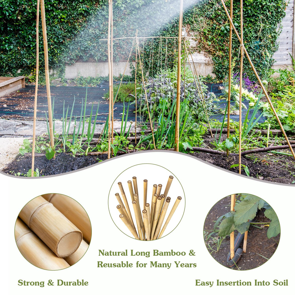 Plant Stakes 3FT, Natural Bamboo Stakes, 25Pcs Sturdy Bamboo Garden Stakes