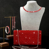 Kigeli 4 Pcs Women Rhinestone Clutch Purse Bling Jewelry Set,Red