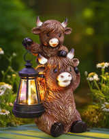 Tiejiajiang Solar Highland Cow Garden Decor - Resin Cow Statue with Solar Lantern Outdoor Yard Patio Decor - Ideal Gifts for Women,Mom Men (Copper)