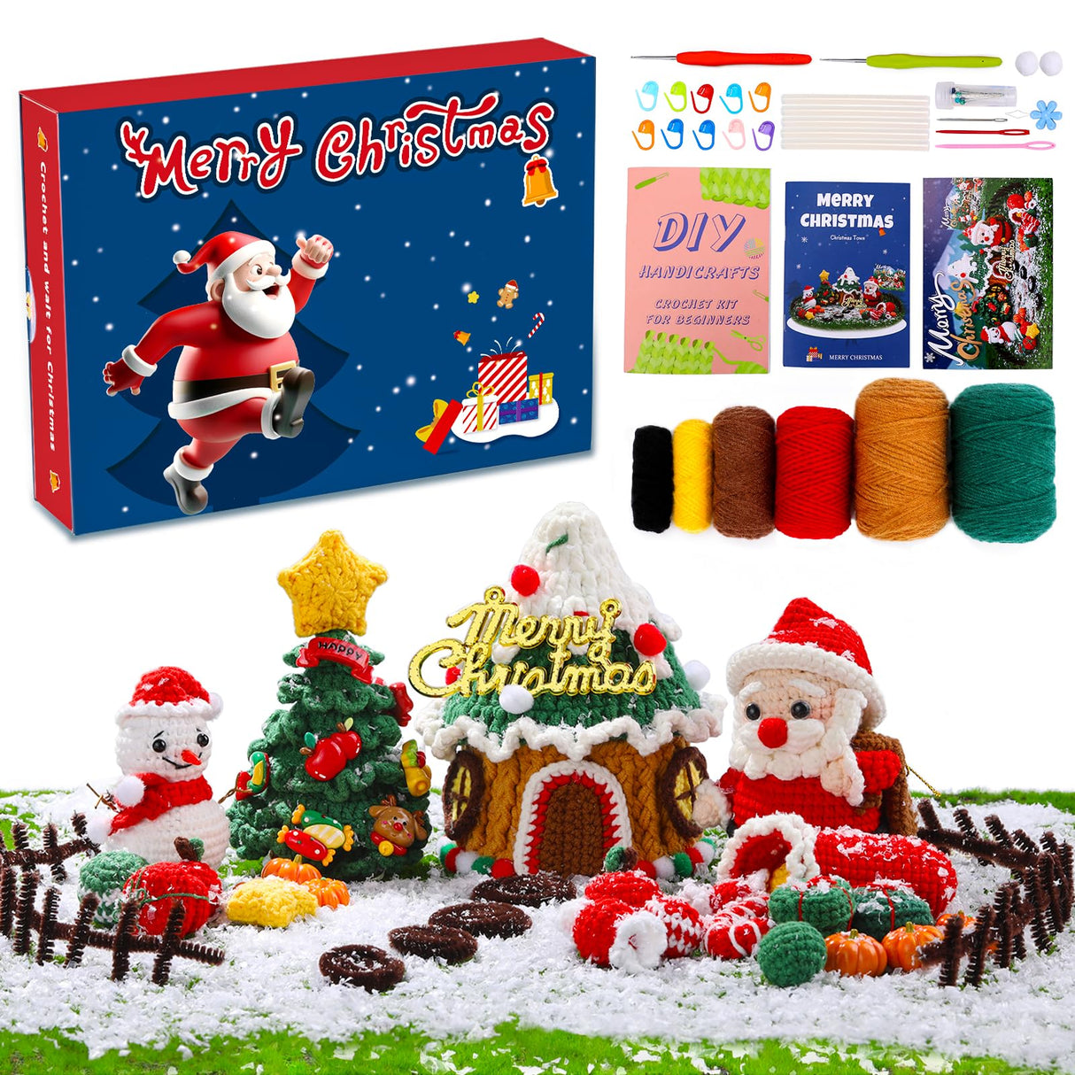 Pnytty Christmas Crochet Kit for Beginners Adults Knitting Starter Kit 24 Different Designs with Step-by-Step Video Tutorials Easy Knitting Soft Yarn Surprise Box Crochet Kit for Holiday Gift