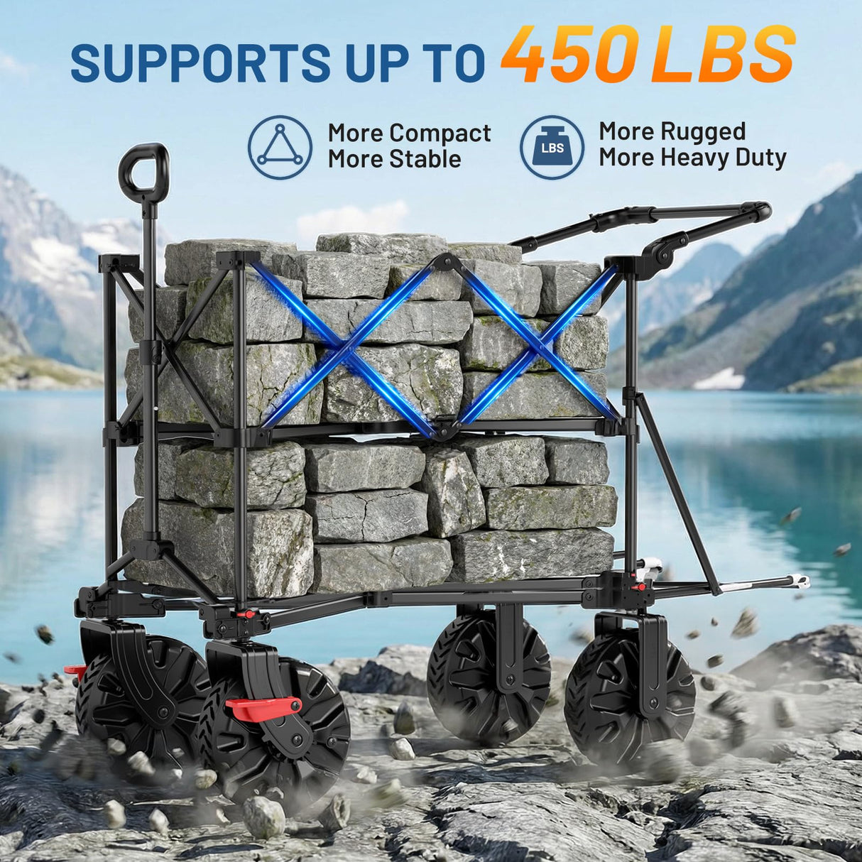 TIMBER RIDGE Push & Pull Double Decker Wagon, 400L Capacity & 450lb Load