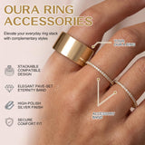 WomenGifts Size 9 Gold Non Tarnish Eternity Bands for Women, Stacking Oura Ring Gen 4/Oura Ring Gen 3 Accessories, 14K Gold Plated Thin Stackable Rings, Dainty CZ Wedding Band