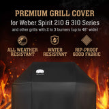 Texas Grill Covers - Grill Cover for Weber Spirit II 300, Sprit 300 and Spirit 200 Series / 7106 - Heavy Duty/Rip-Proof UV Resistant Fabric - Grill Brush and Barbecue Tongs Included- Black