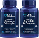 Life Extension Bioactive Complete B-Complex, Heart, Brain and Nerve Support, Healthy Energy, Metabolism, Complete B Complex, 60 Vegetarian Capsules (Pack of 2)