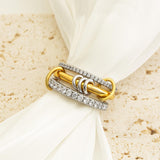 Bopiu Gold Stackable Rings for Women Non Tarnish, 18k Gold Plated Cubic Zirconia Rings, Silver Gold Multi Ring Mixed Metals Stack Rings Set (2 stones rings, 7)