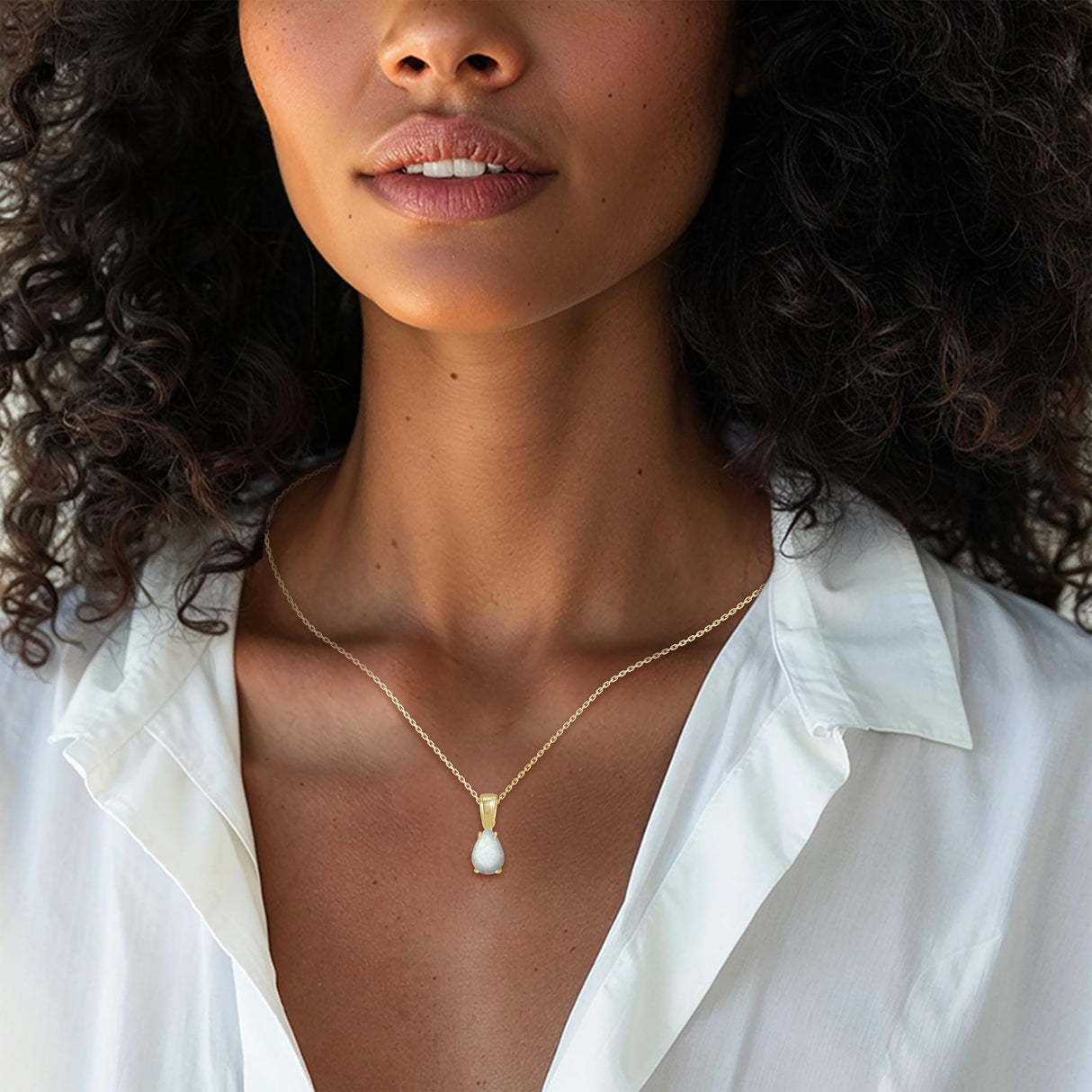 ADITA GOLD White Opal Pendant Birthstone Necklace for Women, Gold Plated