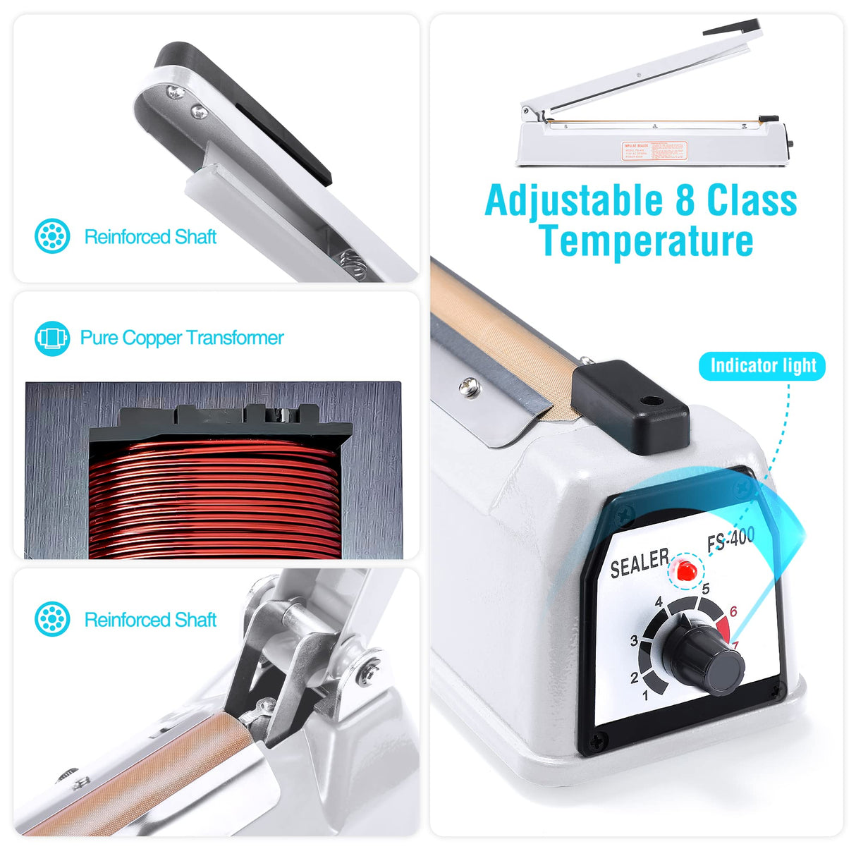 Metronic 16 inch Impulse Sealer, Manual Heat Sealer Machine for Plastic bags, Shrink Wrap Bags Sealer Heavy Duty Sealing Machine with Repair Kit, White