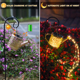 Solar Lights Outdoor Decorative, 2 Pack Metal Watering Can Lights Waterproof, Small Hanging Garden Decor Yard Outside Patio Lawn, Gifts for Mom Grandma Women Birthday(Warm White)